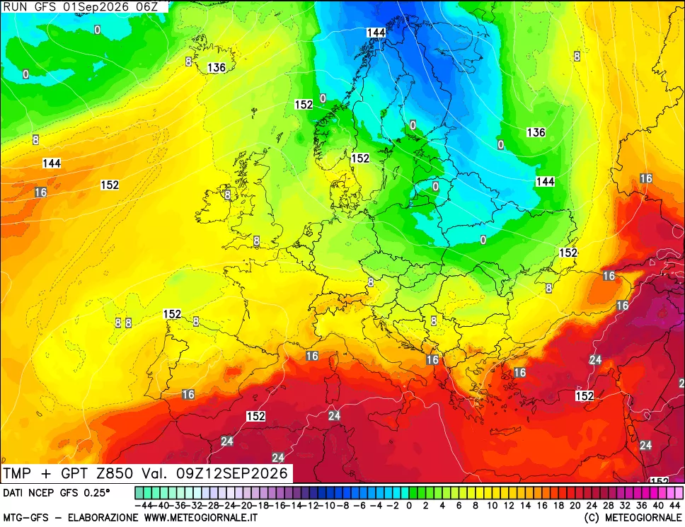 mappa 850 hPa Temp + GPT