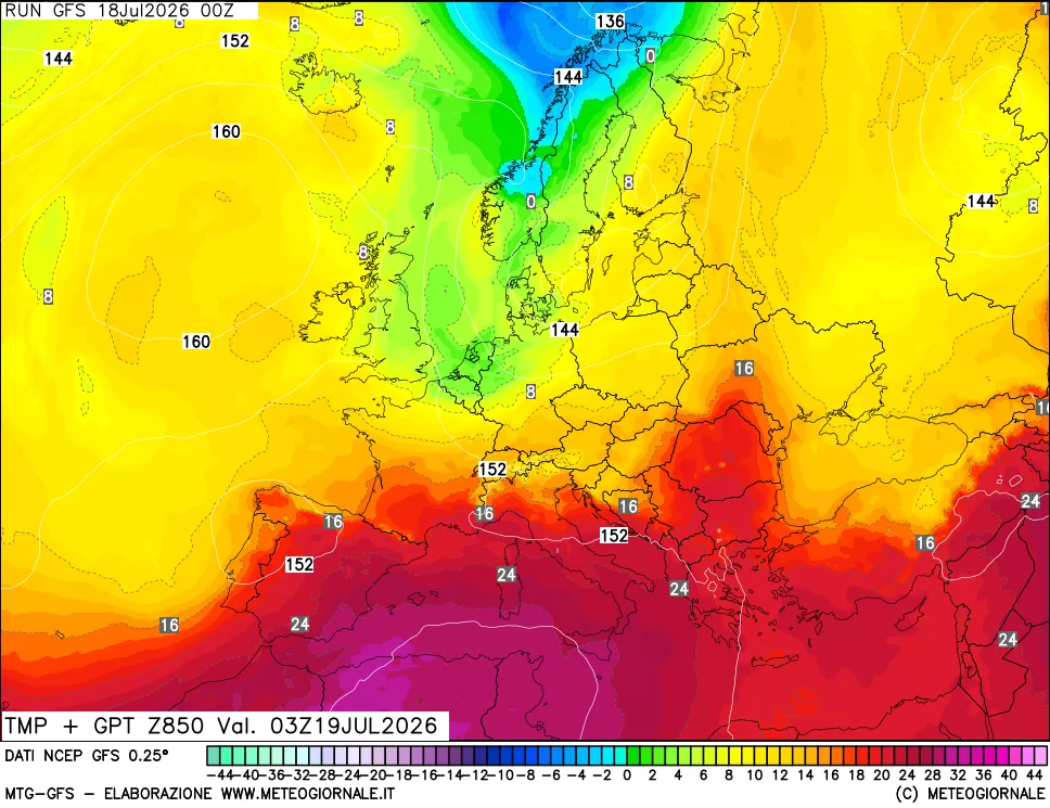 mappa 850 hPa Temp + GPT