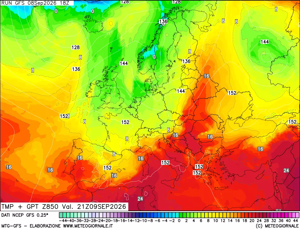 mappa 850 hPa Temp + GPT