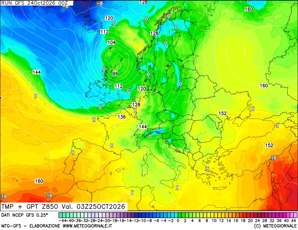 mappa 850 hPa Temp + GPT