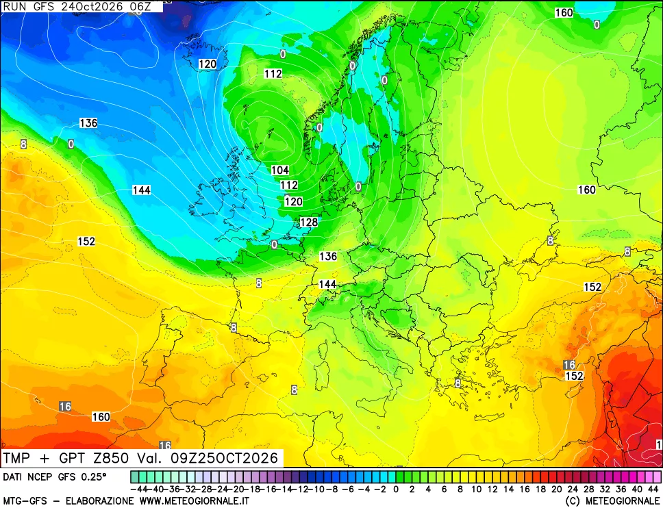 mappa 850 hPa Temp + GPT
