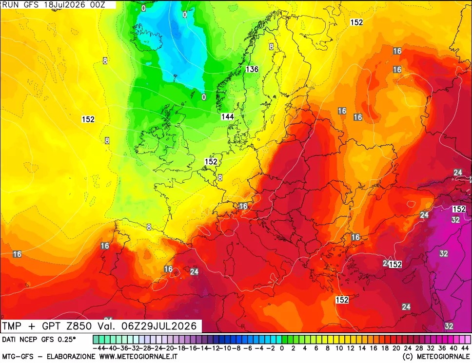 mappa 850 hPa Temp + GPT