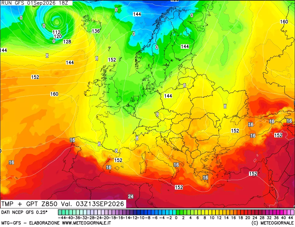 mappa 850 hPa Temp + GPT