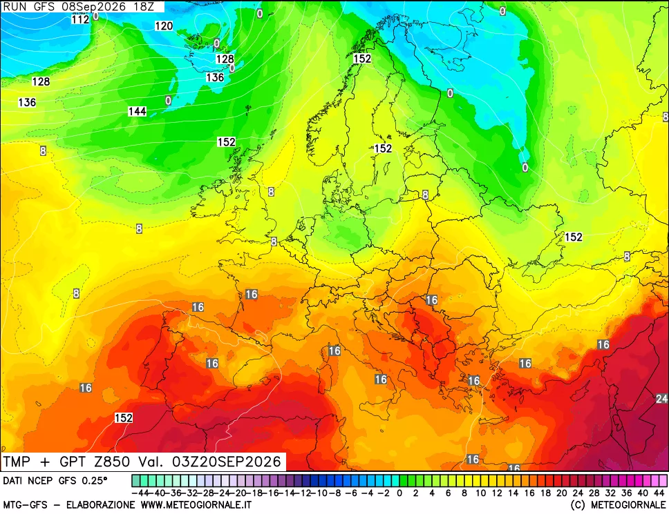mappa 850 hPa Temp + GPT