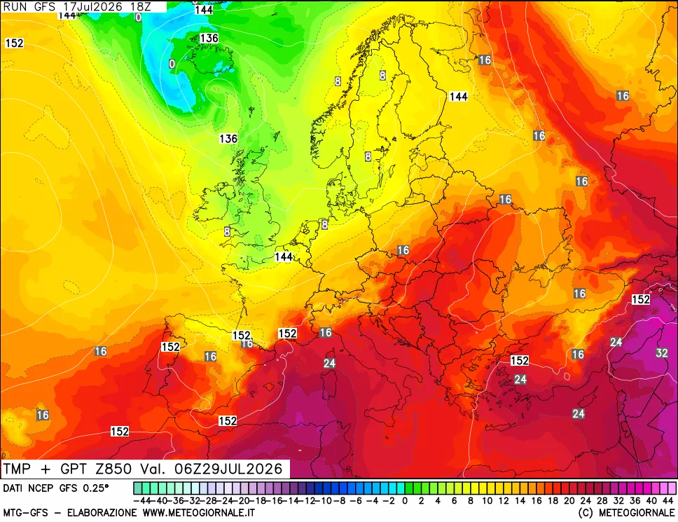 mappa 850 hPa Temp + GPT