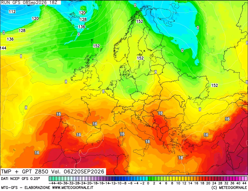mappa 850 hPa Temp + GPT