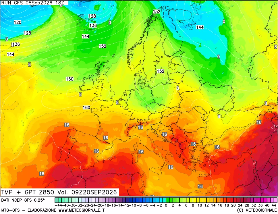 mappa 850 hPa Temp + GPT