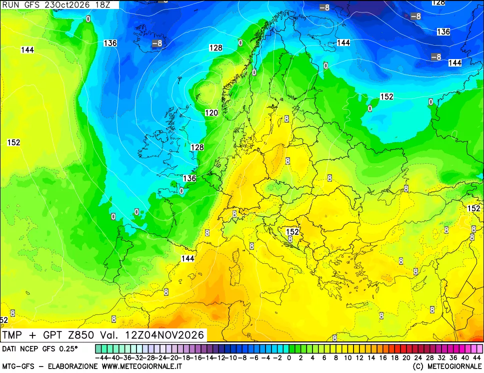 mappa 850 hPa Temp + GPT