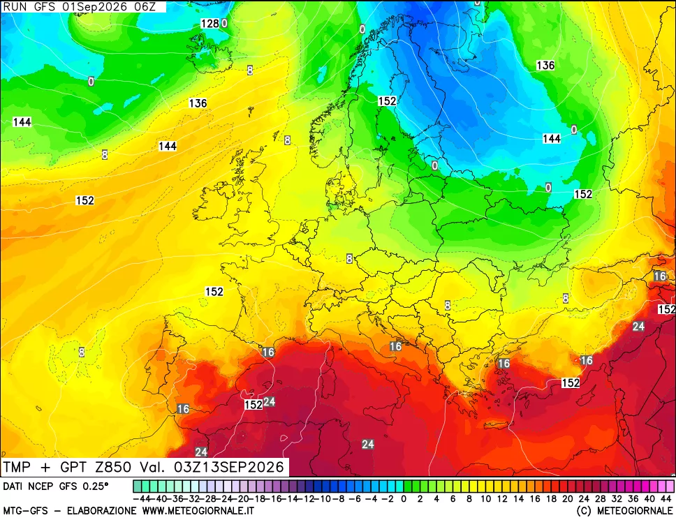 mappa 850 hPa Temp + GPT