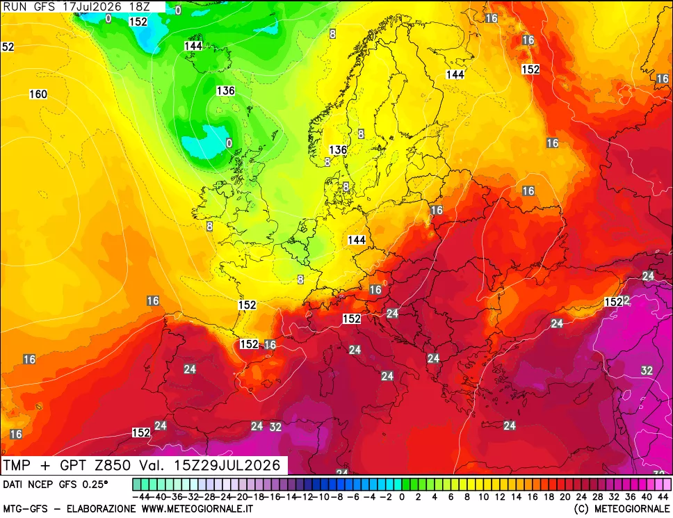 mappa 850 hPa Temp + GPT