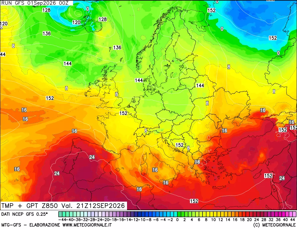 mappa 850 hPa Temp + GPT
