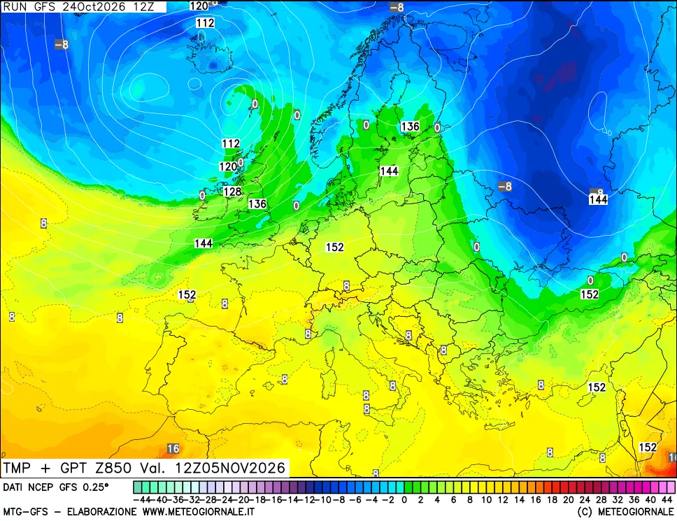 mappa 850 hPa Temp + GPT