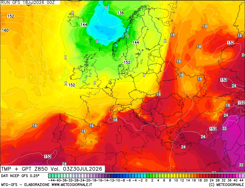 mappa 850 hPa Temp + GPT