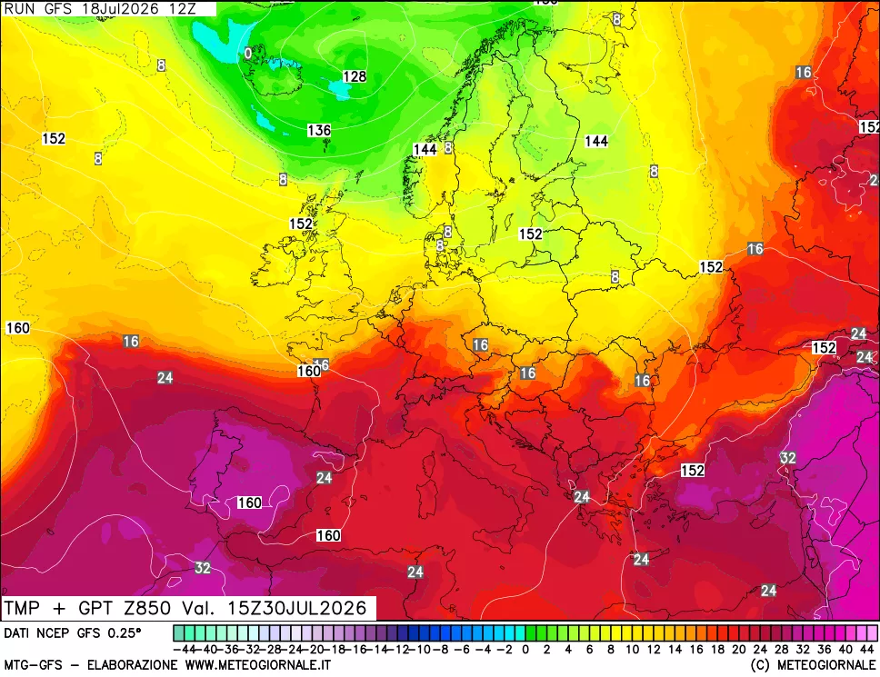 mappa 850 hPa Temp + GPT