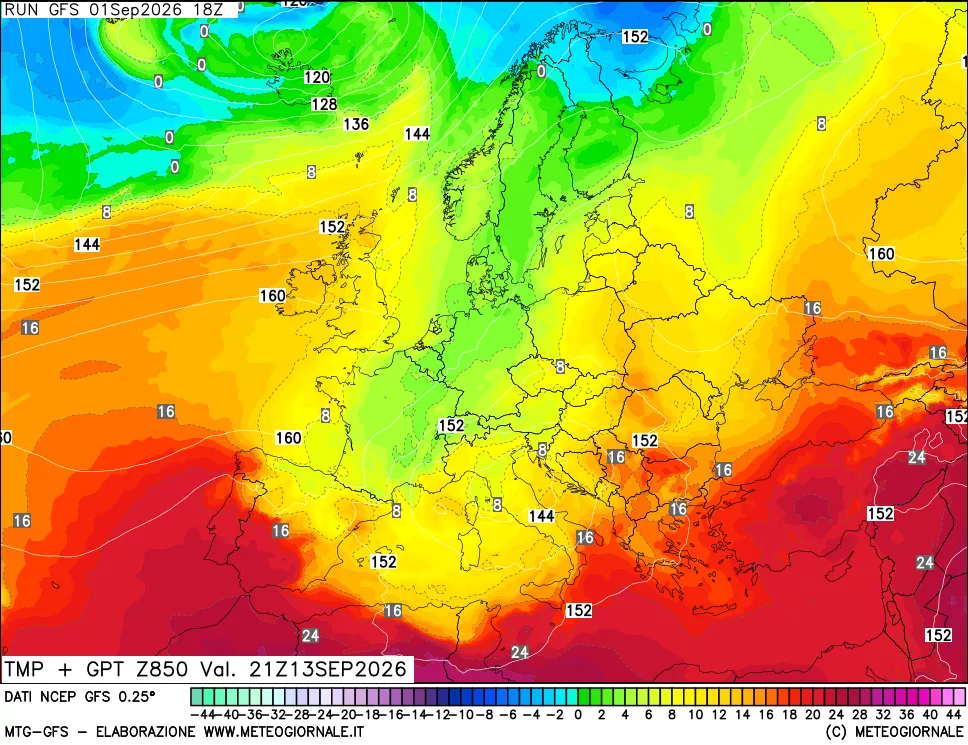mappa 850 hPa Temp + GPT