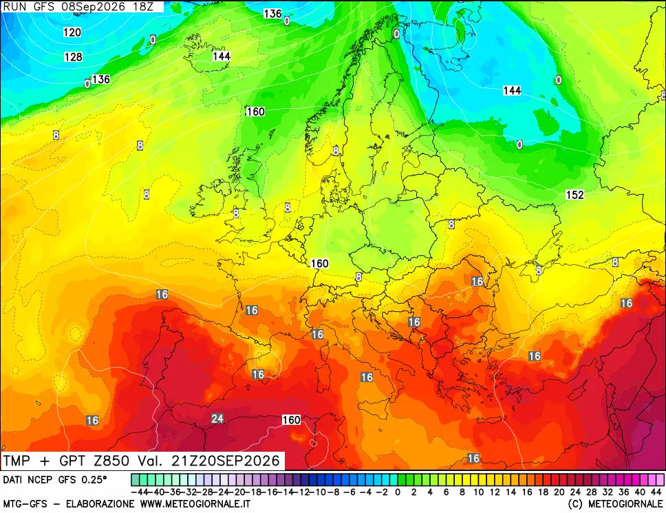 mappa 850 hPa Temp + GPT