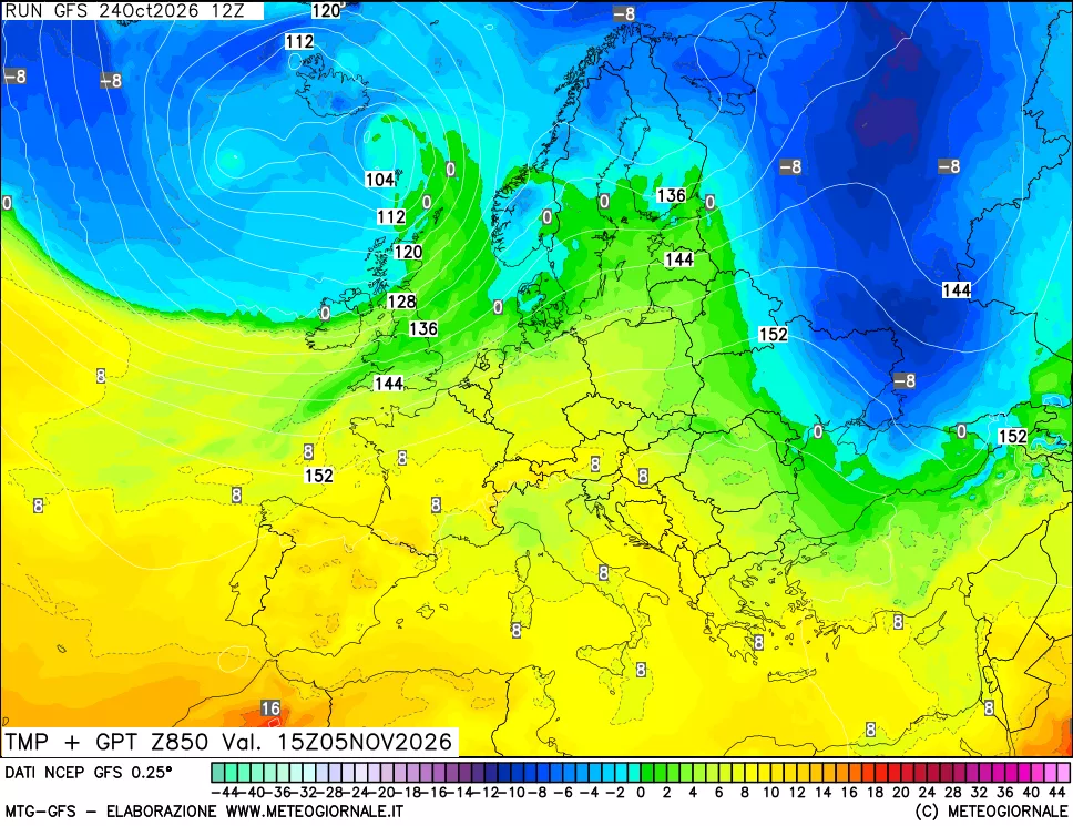 mappa 850 hPa Temp + GPT