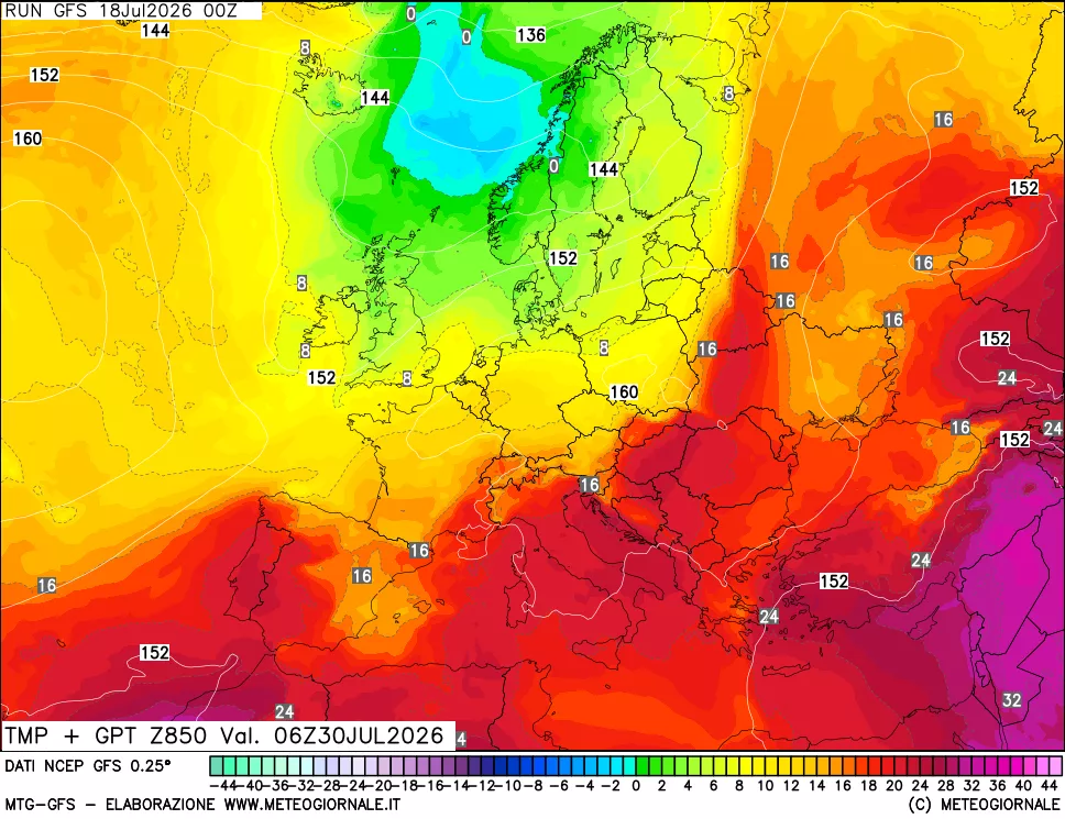 mappa 850 hPa Temp + GPT