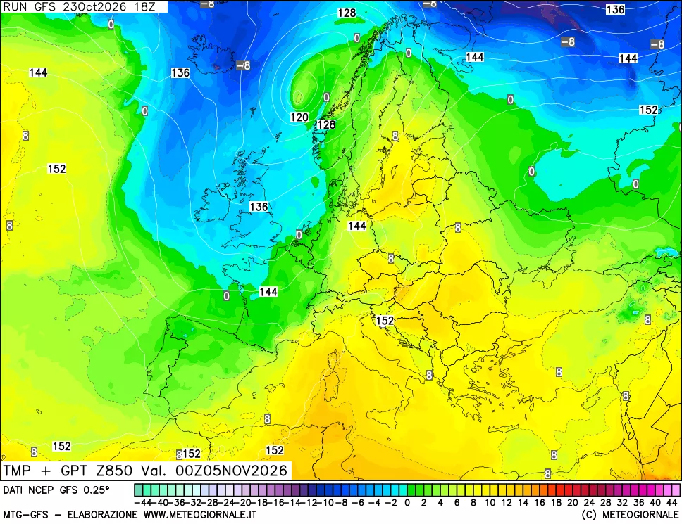 mappa 850 hPa Temp + GPT