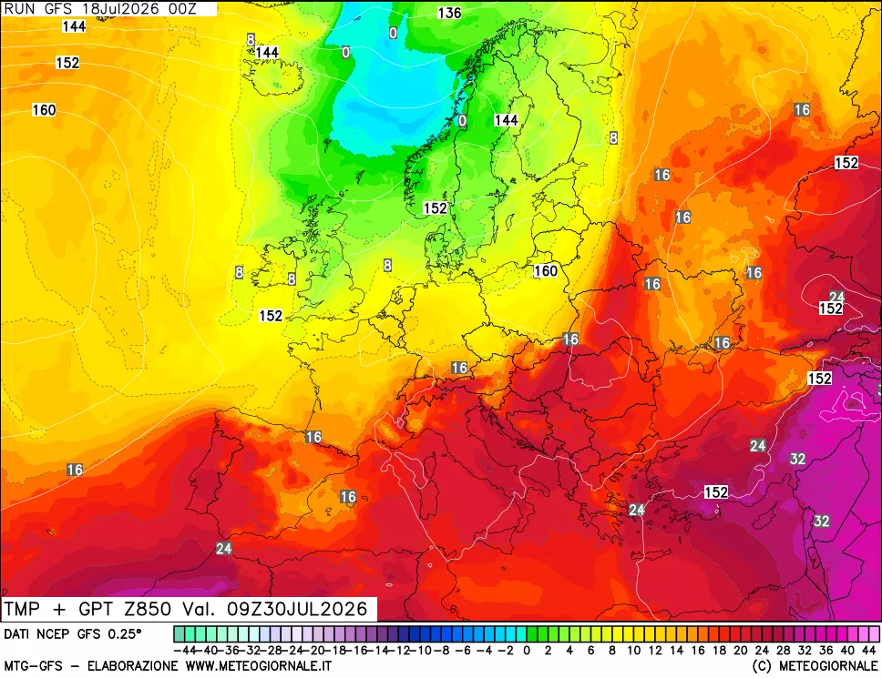 mappa 850 hPa Temp + GPT