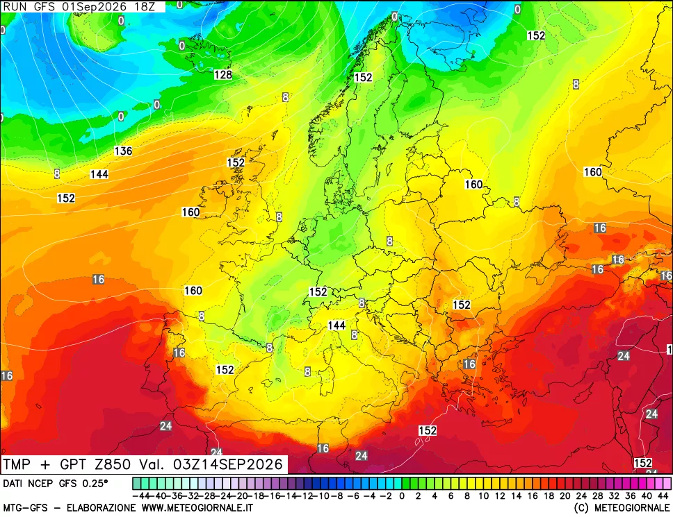 mappa 850 hPa Temp + GPT