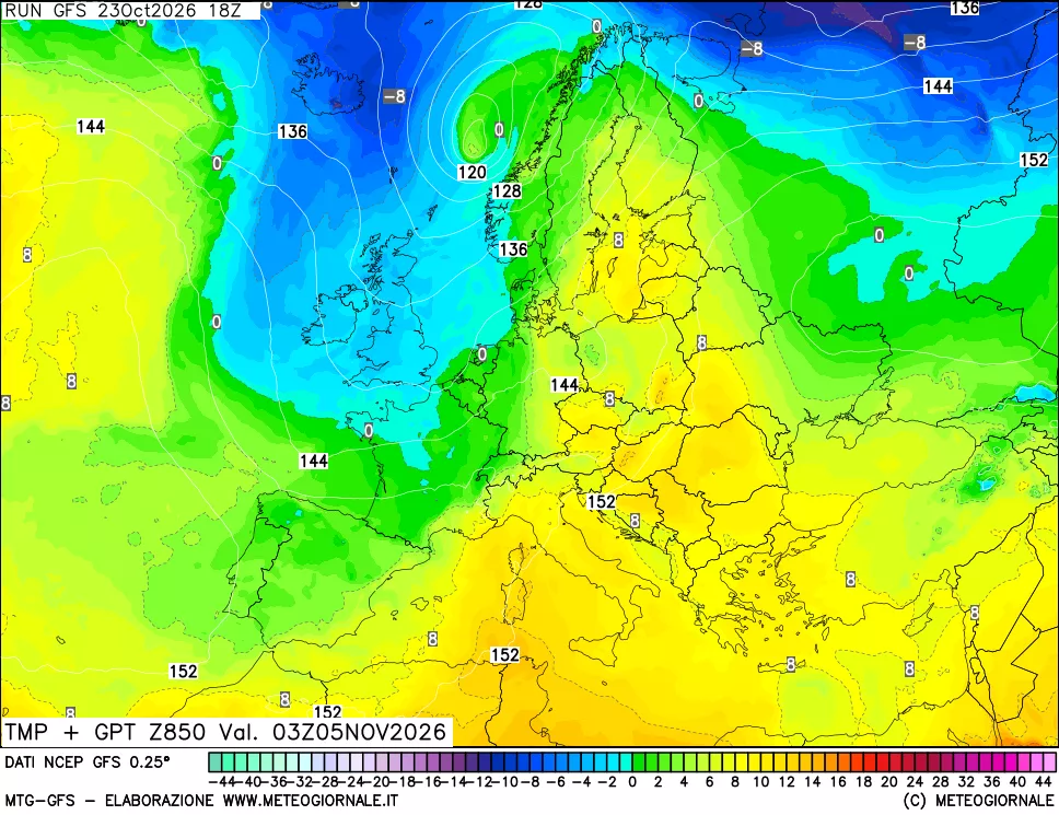 mappa 850 hPa Temp + GPT
