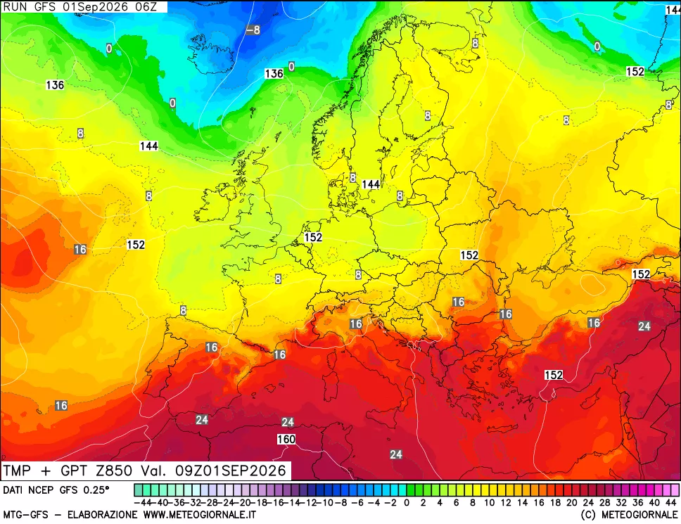 mappa 850 hPa Temp + GPT