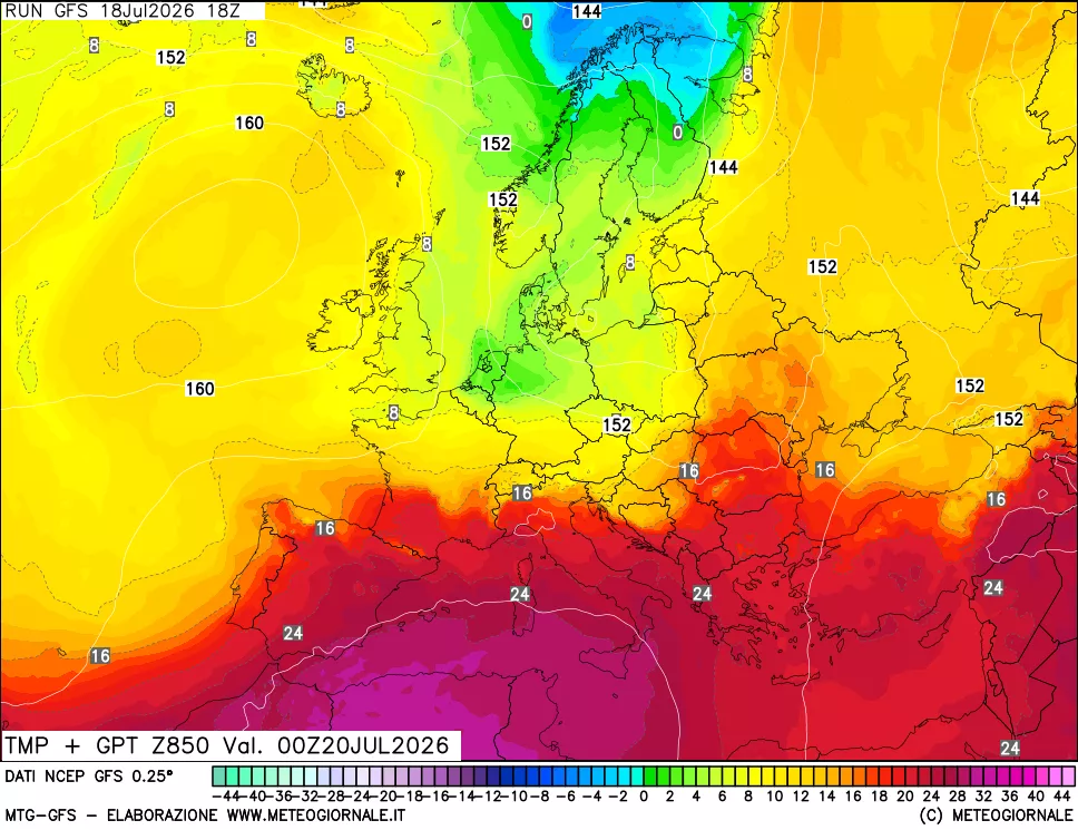 mappa 850 hPa Temp + GPT