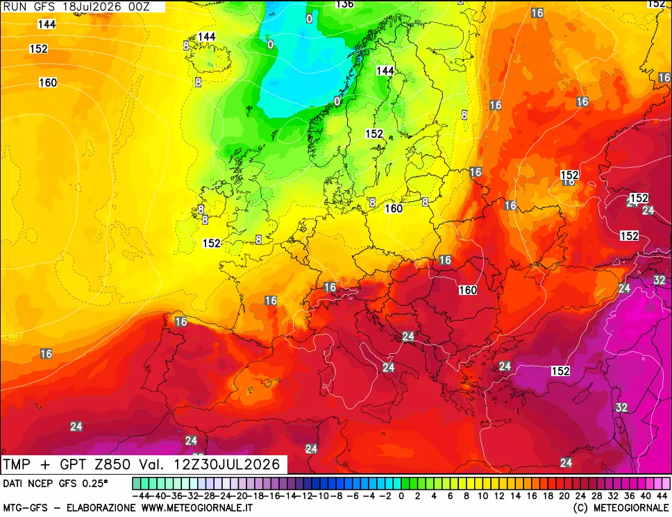 mappa 850 hPa Temp + GPT