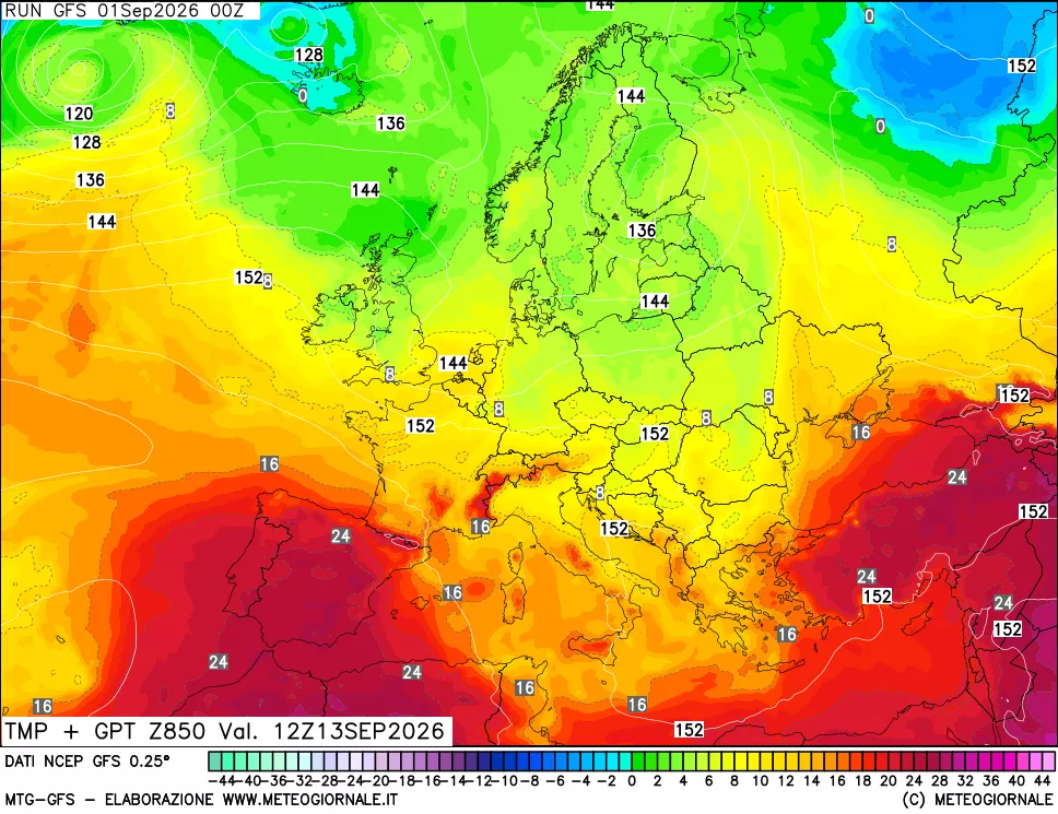 mappa 850 hPa Temp + GPT