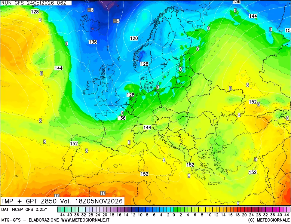 mappa 850 hPa Temp + GPT