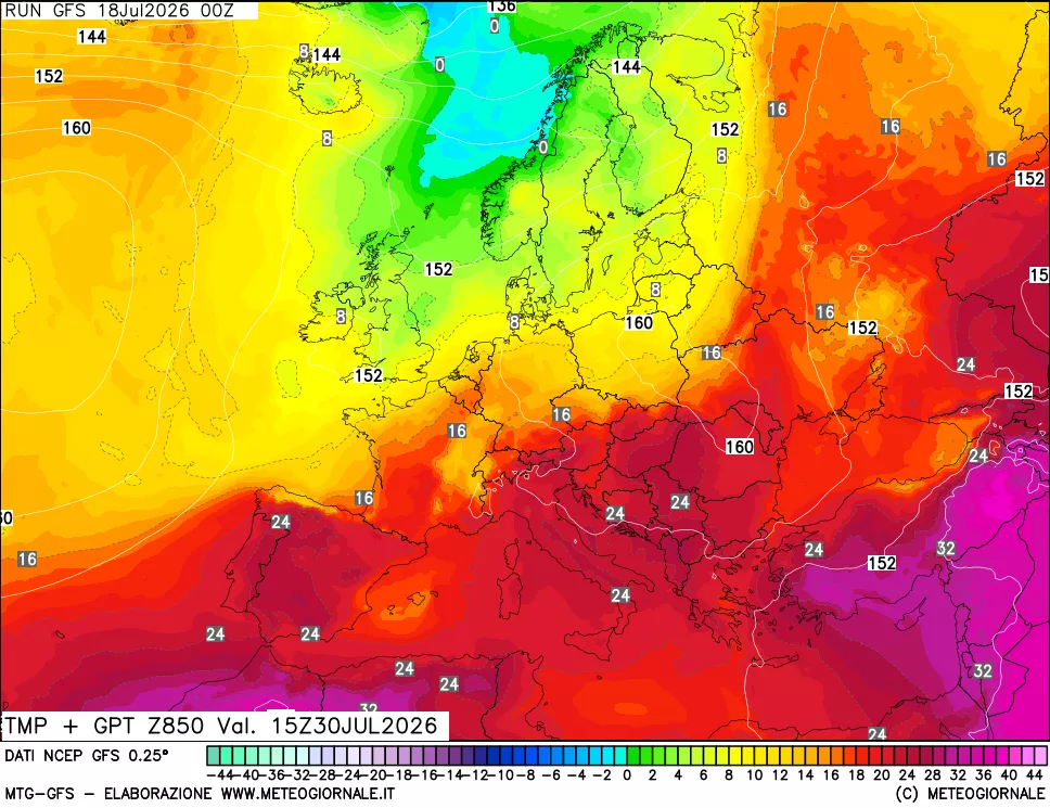 mappa 850 hPa Temp + GPT