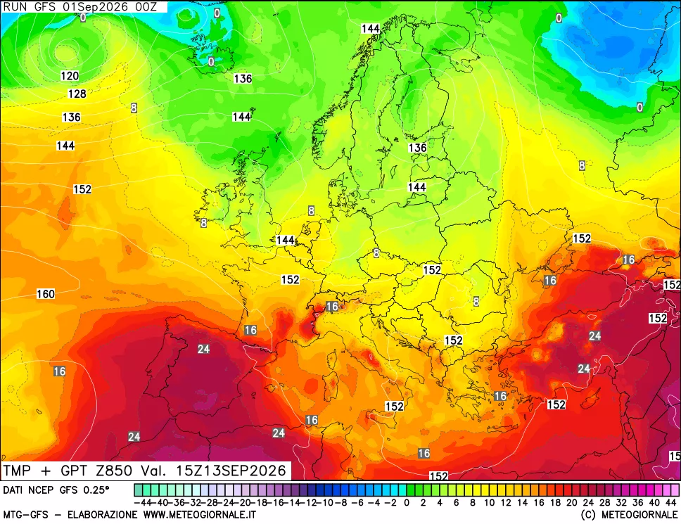 mappa 850 hPa Temp + GPT