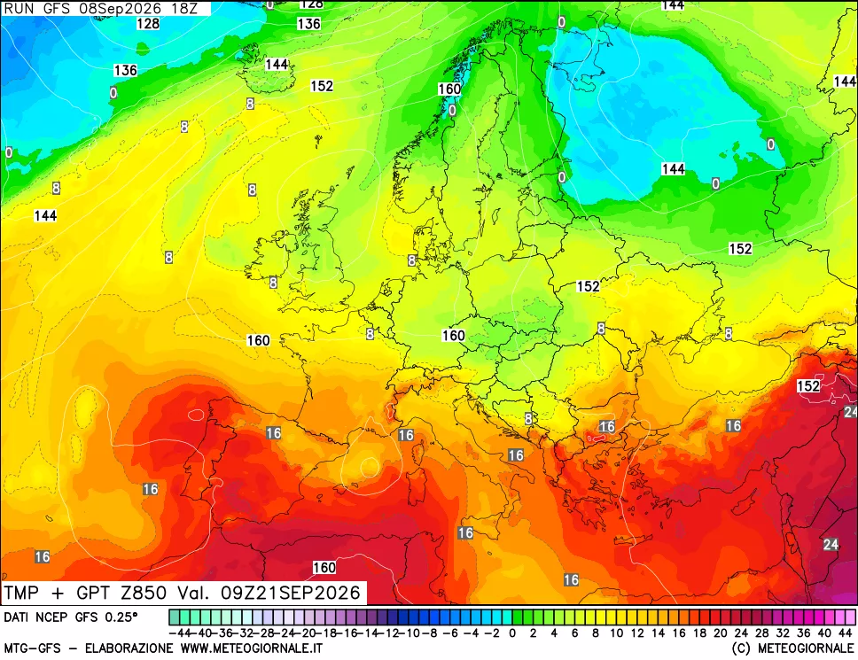mappa 850 hPa Temp + GPT