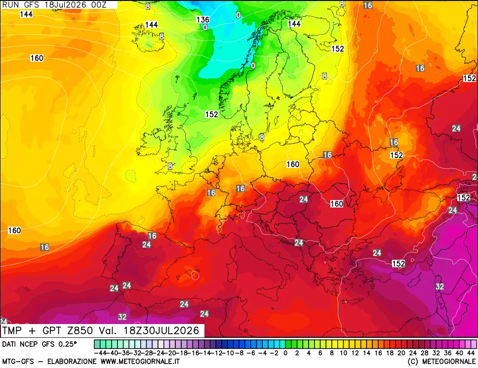 mappa 850 hPa Temp + GPT