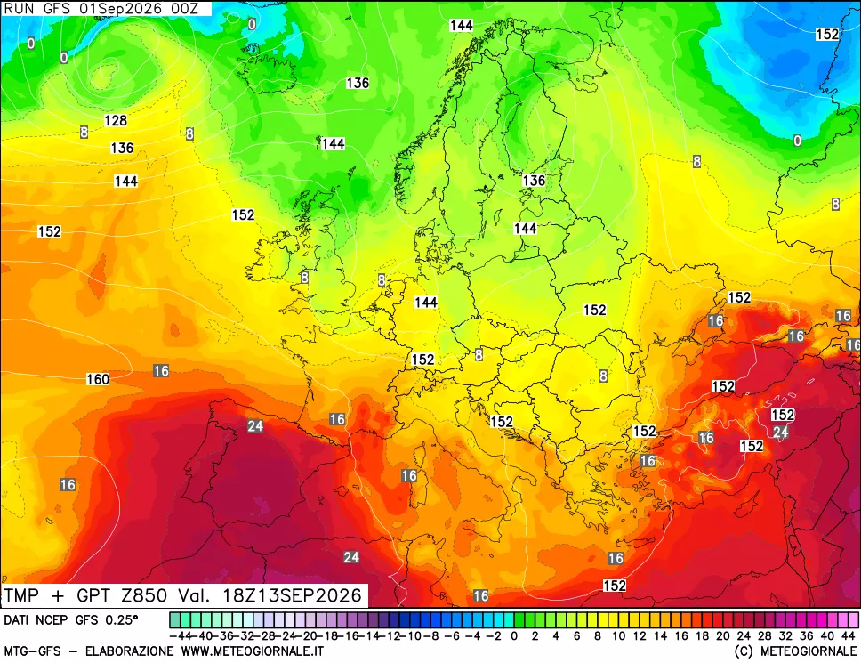 mappa 850 hPa Temp + GPT