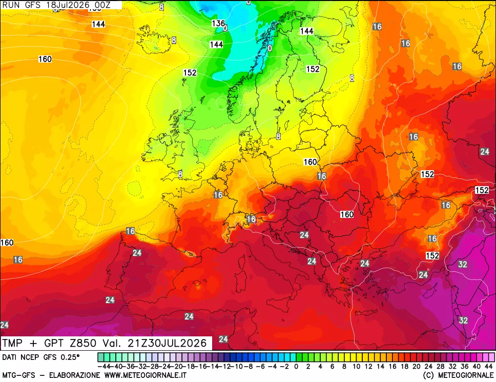 mappa 850 hPa Temp + GPT