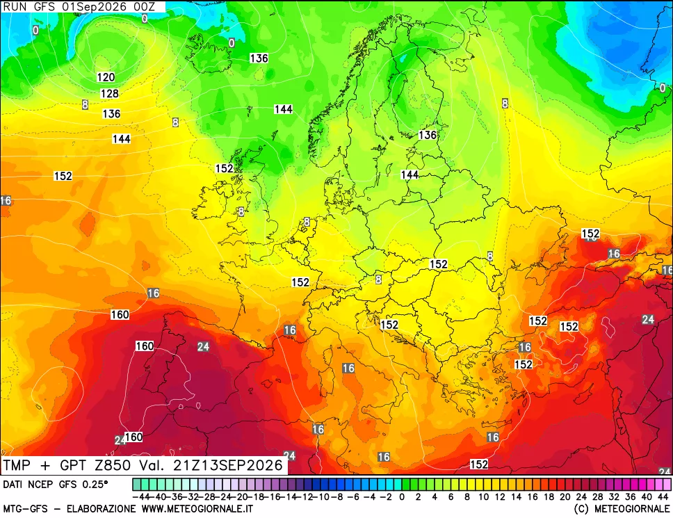 mappa 850 hPa Temp + GPT