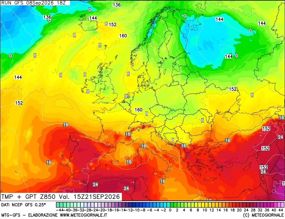 mappa 850 hPa Temp + GPT