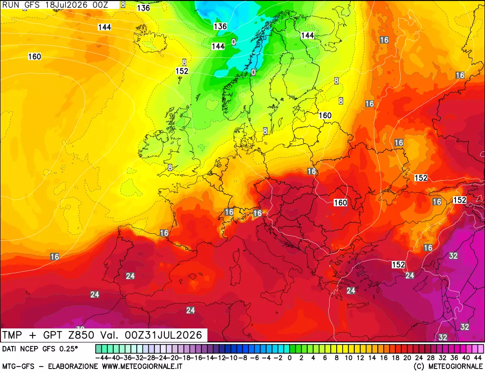 mappa 850 hPa Temp + GPT