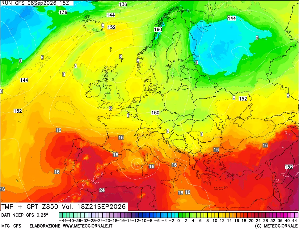 mappa 850 hPa Temp + GPT
