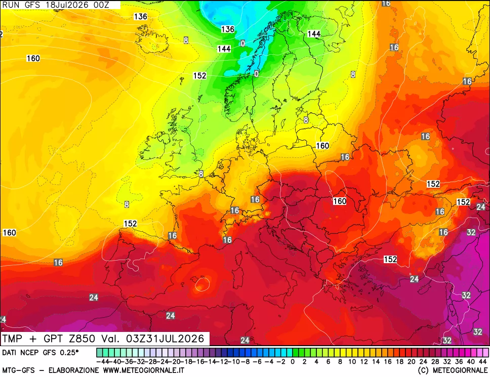 mappa 850 hPa Temp + GPT