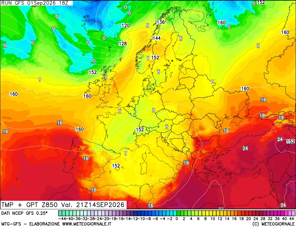 mappa 850 hPa Temp + GPT