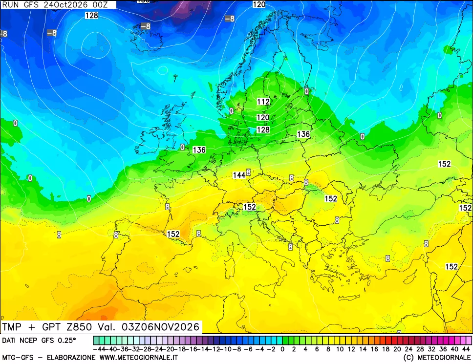 mappa 850 hPa Temp + GPT