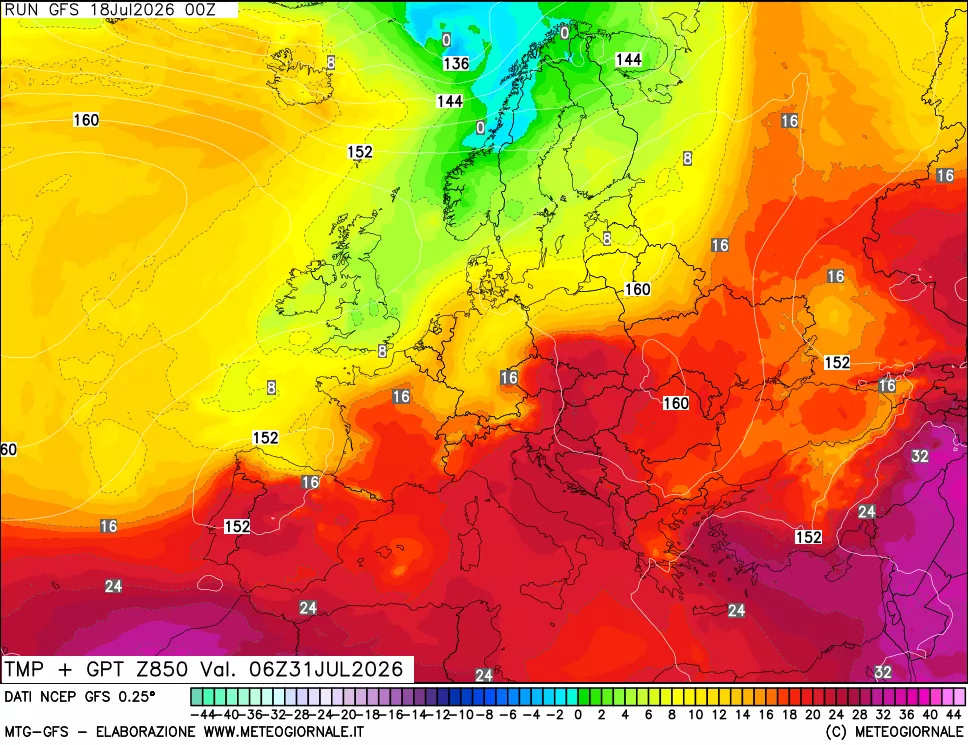 mappa 850 hPa Temp + GPT