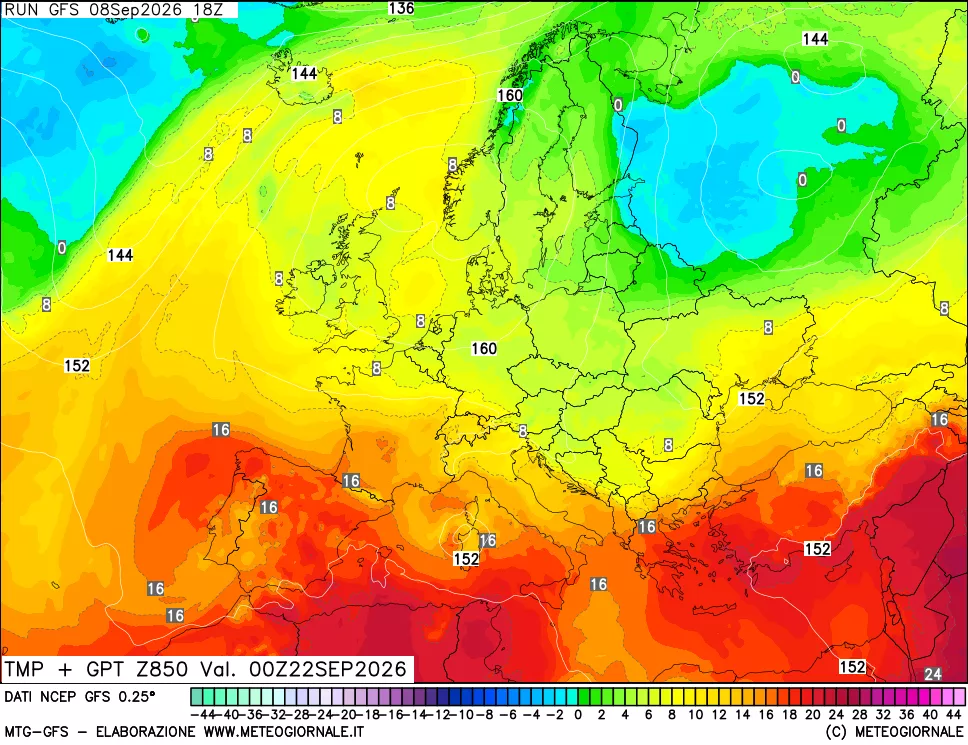 mappa 850 hPa Temp + GPT
