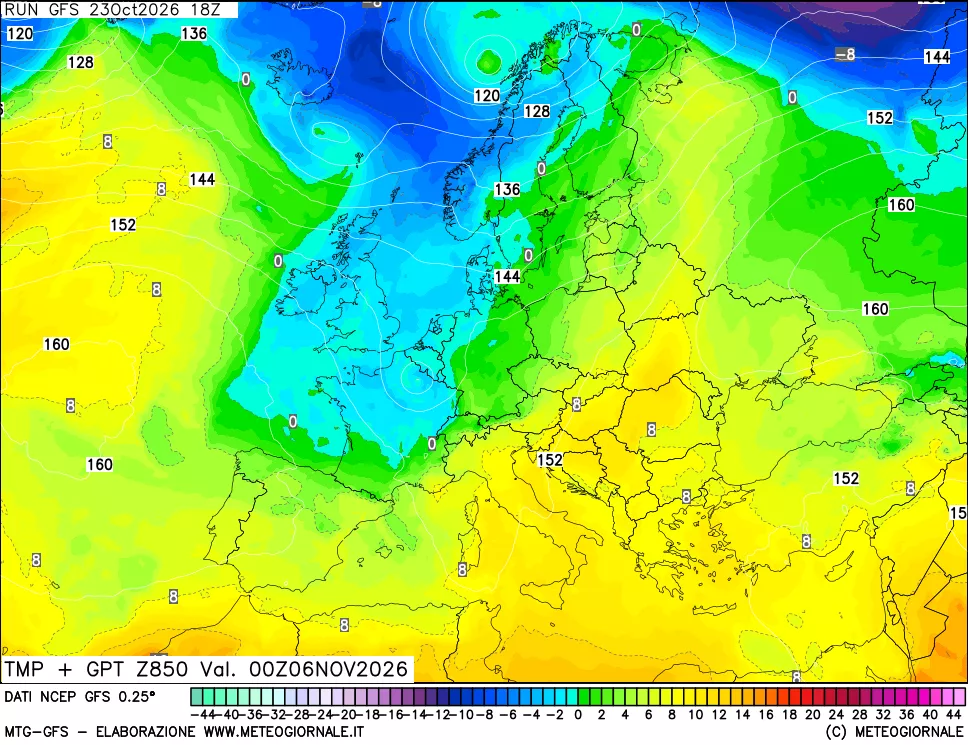 mappa 850 hPa Temp + GPT