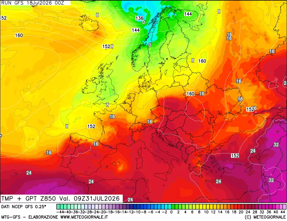 mappa 850 hPa Temp + GPT