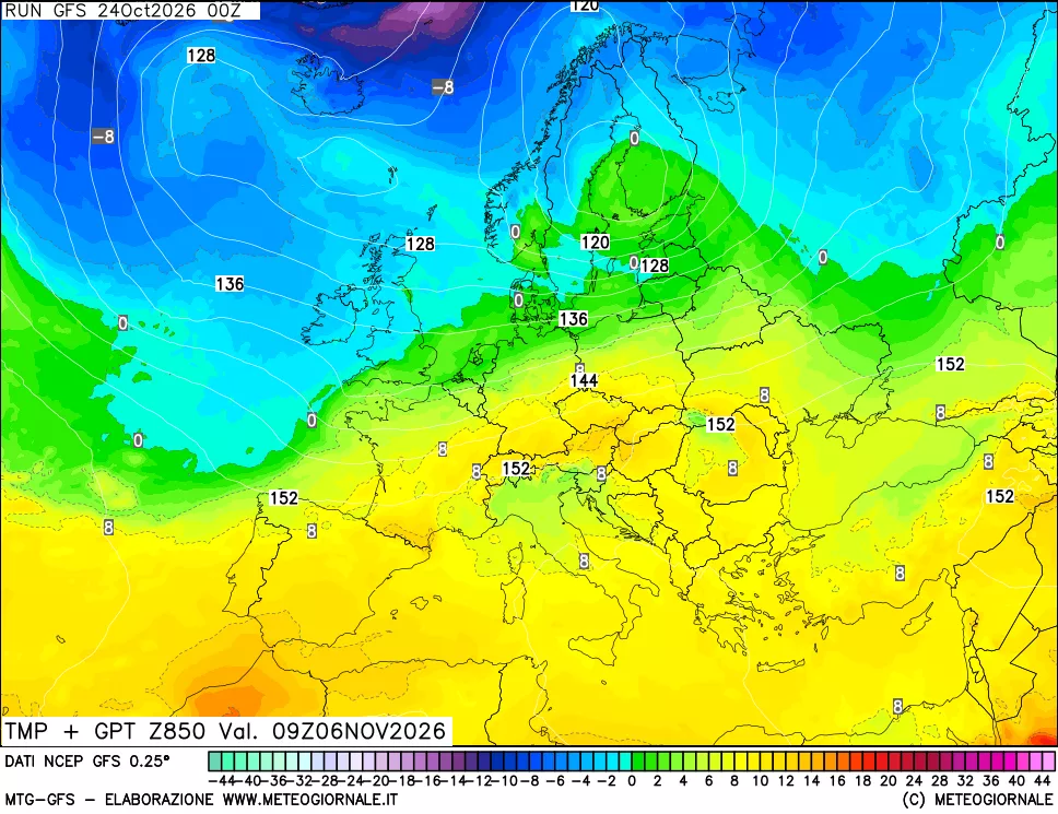 mappa 850 hPa Temp + GPT