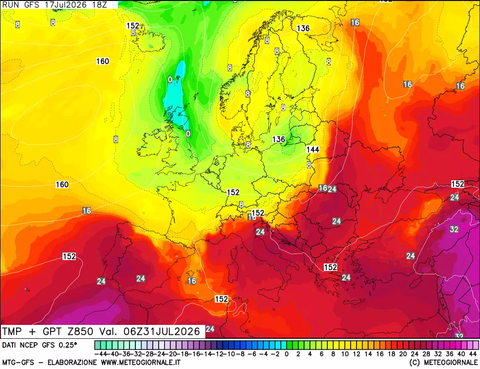 mappa 850 hPa Temp + GPT